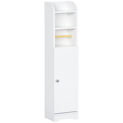 kleankin Badezimmerschrank, schmal, Regale, Schrankfach, Toilettenpapierhalter, weiß, 23 x 18 x 100 cm
