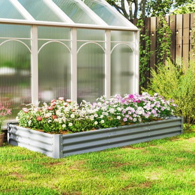 Outsunny Verhoogd Tuinbed van Staal, Weerbestendig Plantenbed met Anti-Snijrand