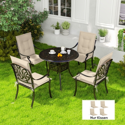Outsunny 4er Set Sitzkissen 108 x 50 x 5 cm Stuhlkissen mit Bändern, Outdoor Indoor Sitzauflage Beige