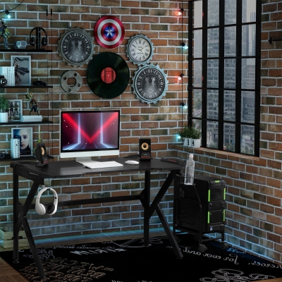 HOMCOM Gaming Desk with Headphone Hook and Cup Holder, 120 x 66 x 75cm Computer Table for Gaming Room, Black