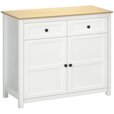 HOMCOM Commode 2 Portes Bois/Blanc Étagère Réglable