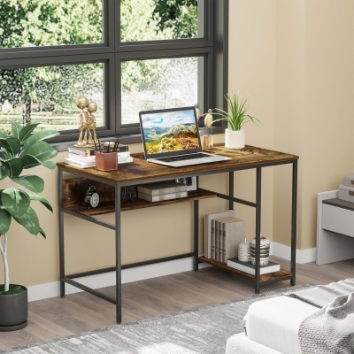 HOMCOM Computer Desk with Storage Shelf, CPU Stand and Steel Frame for Home Office, Study Workstation, Rustic Brown