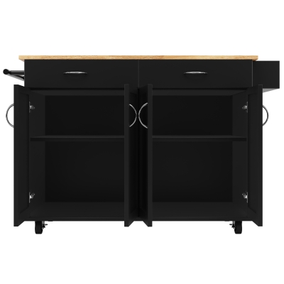 Rolling Kitchen Island Trolley with Adjustable Shelf, Black