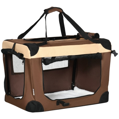 PawHut Foldable Pet Carrier with Cushion 60cm Brown