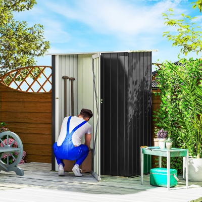 Outsunny Cobertizo Exterior 1,07m² 142x84x189 cm con Puerta y Orificios de Drenaje para Almacenamiento de Herramientas Gris