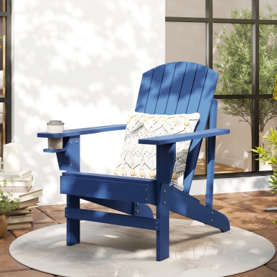 Outsunny Adirondack Tuinstoel met Bekerhouder Ligstoel Balkonstoel Massief Hout Blauw 97 x 72.5 x 93 cm