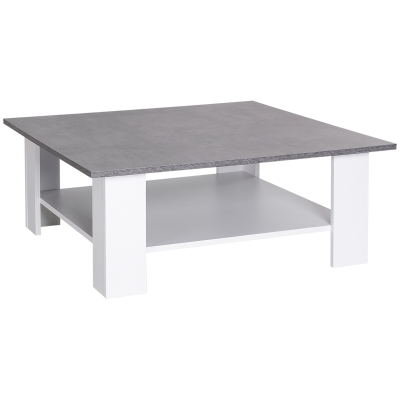HOMCOM Square Coffee Table, 2 Tier Centre Table with Storage Shelf, Vintage Living Room Table, Cement Colour