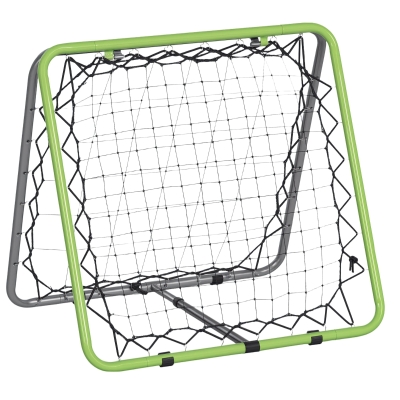 HOMCOM Fußball Rebounder Kickback Tor Rückprallwand Netz für Baseball Basketball beidseitiger Rückprall Verstellbar in 5 Stufen Metall Grün+Schwarz 75 x 75 x 64 cm