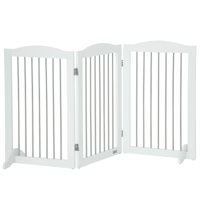 PawHut Barrera de Seguridad para Perros para Escaleras y Puertas Diseño Plegable y Pies de Apoyo 154x30x80 cm Blanco