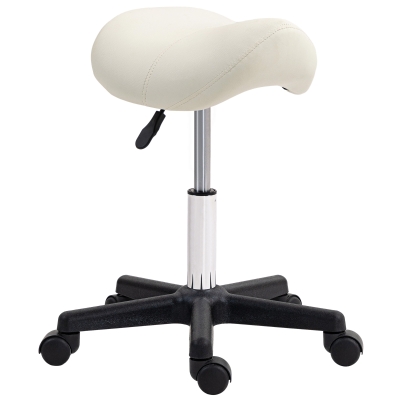 HOMCOM Saddle Stool PU Leather Adjustable White