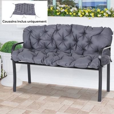 Outsunny Coussin Banc 2 Places 132x110cm Gris Confort