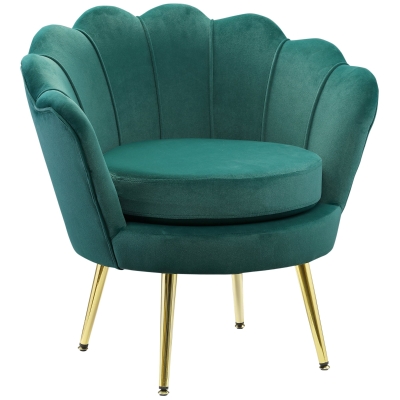 HOMCOM Fauteuil Coquillage Velours Vert Foncé Pieds Métal Doré