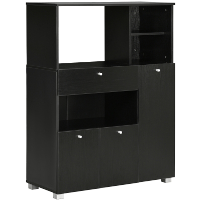 HOMCOM Meuble Micro-Ondes Bois Noir 2 Placards 4 Niches Tiroir