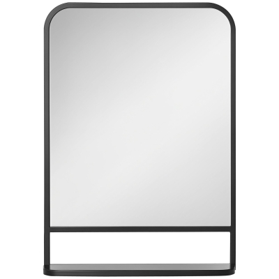 HOMCOM Espejo Decorativo de Pared 50x70 cm Espejo  de Metal con Estante  para Salón Entrada Estilo Moderno Negro