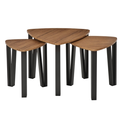 HOMCOM Tables Basses x3 Style Industriel Métal/Bois Noyer