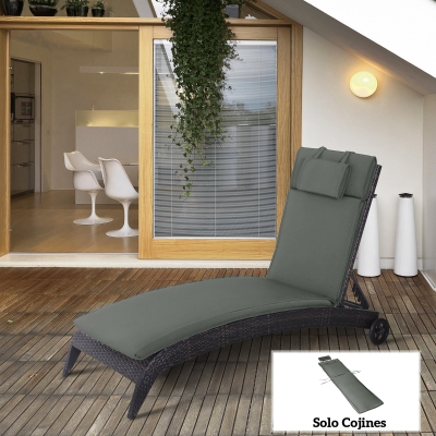 Outsunny Cojín para Tumbona de Exterior 198x53x5 cm Desenfundable y Lavable con Reposacabezas Extraíble Colchoneta Plegable de Algodón para Silla Reclinable de Jardín Gris