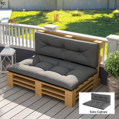 Outsunny Conjunto de 2 Cojines para Palets Acolchados de 120cm de Largo Impermeable Anti-UV para Interior y Exterior Gris Oscuro