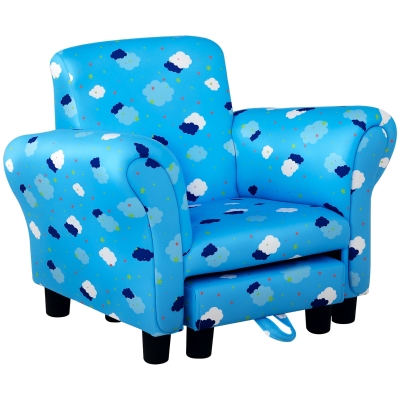 HOMCOM Toddler Chair Wood Frame Blue Cloud Star