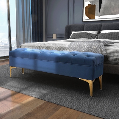 HOMCOM End of Bed Bench, Upholstered Bench Seat, Entryway Shoe Bench with Button Tufted for Bedroom, Blue