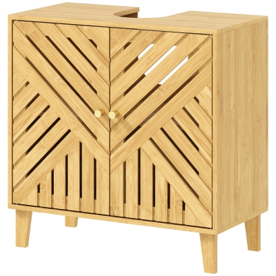 HOMCOM Meuble Sous Lavabo Bambou Blanc avec Étagère 60x30x60 cm