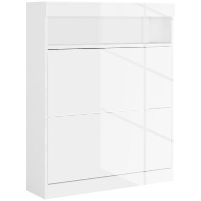 HOMCOM Shoe Storage Cabinet 16 Pairs Flip Doors White