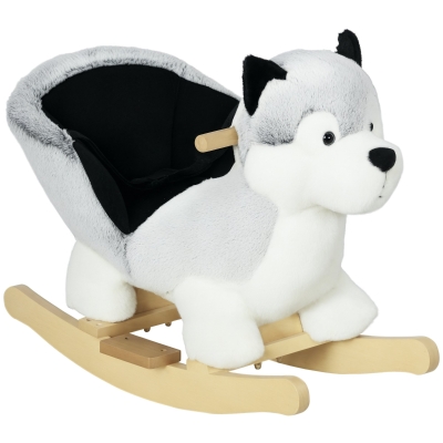 HOMCOM Cavallo a Dondolo Cane Husky per Bambini 18-36 Mesi Grigio