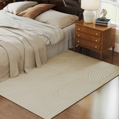 HOMCOM Tapis Salon 200x140cm Poils Épais Moelleux Crème