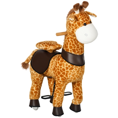 HOMCOM Cavallo a Dondolo con Ruote a Giraffa per Bimbi da 3-6 Anni