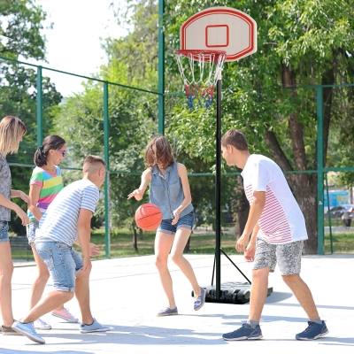 HOMCOM Portable Basketball Stand, 175-215cm Adjustable Height Basketball Rim & Net with Wheels and Stable Base