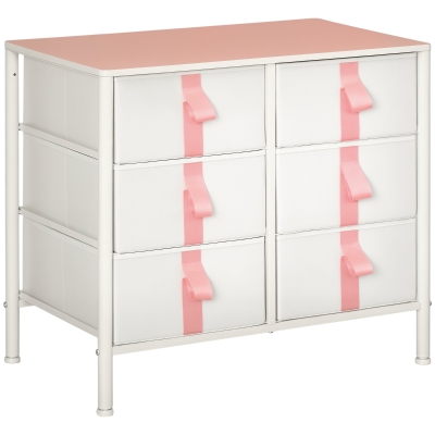 HOMCOM Chest of Drawers Storage Unit Metal Frame Pink