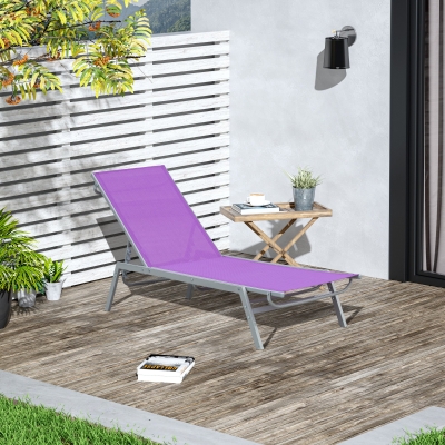 Outsunny Chaise Longue Mauve Dossier Inclinable Métal