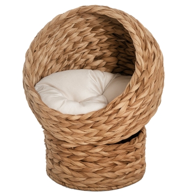 PawHut Wicker Cat Bed Rattan with Cushion 50x42x60cm Brown
