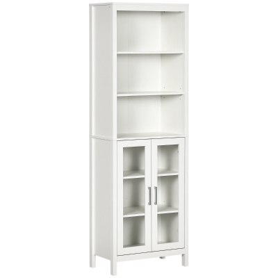 kleankin Columna de Baño con 2 Puertas de Vidrio y 3 Estantes Mueble Auxiliar de Estilo Moderno 53x30x162 cm Blanco