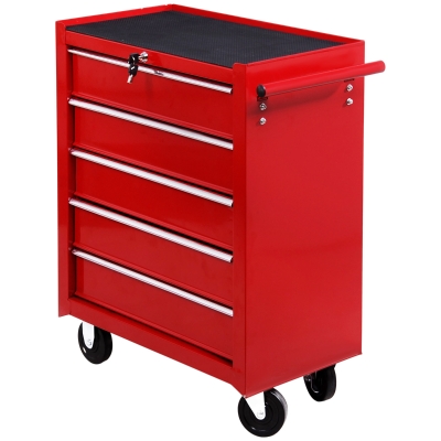 HOMCOM Carro caja de herramientas taller movil con 5 cajones 4 ruedas chapa de Acero Rojo