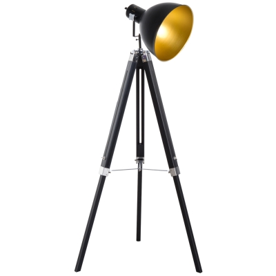HOMCOM Tripod Floor Lamp Adjustable Height Wood Legs Black Gold