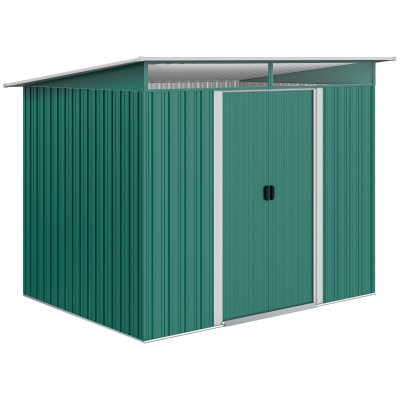 Outsunny Abrigo de Jardim 4,5 m² 260x194x200 cm Abrigo Exterior Metálico com 2 Portas Deslizantes para Armazenamento de Ferramentas Verde