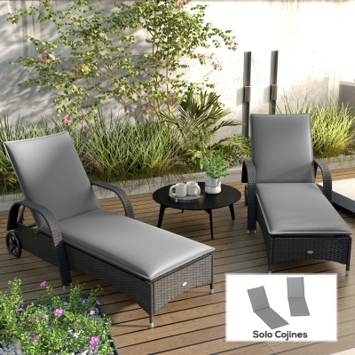 Outsunny 2 Cojines para Tumbonas de Jardín con Protección UV Resistentes a Salpicaduras 193x58x6 cm Gris