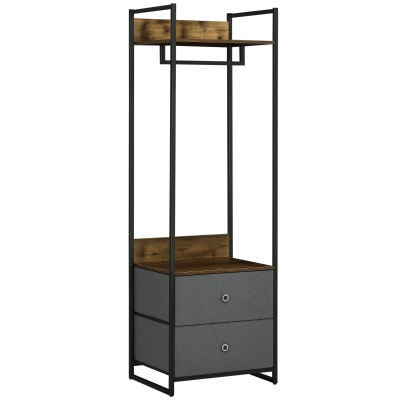 HOMCOM Metal Clothes Rail Garment Rack with Drawers Rustic Brown