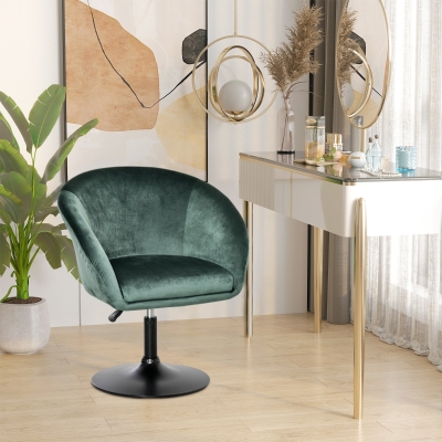 HOMCOM Height Adjustable Bar Stool, Swivel Accent Chair, Fabric Dining Chair with Tub Seat, Backrest, Height Adjustable, Green