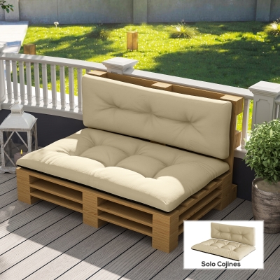 Outsunny Conjunto de 2 Cojines para Palets Acolchados de 120cm de Largo Impermeable Anti-UV para Interior y Exterior Beige