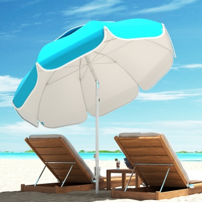 Outsunny Beach Umbrella Portable with Sand Anchor, Carry Bag, Adjustable Height & Tilt, UPF50+ UV Protection, Blue