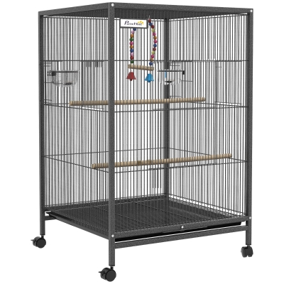 PawHut Cage Oiseaux Acier 48x46x74cm Gris avec Perchoirs
