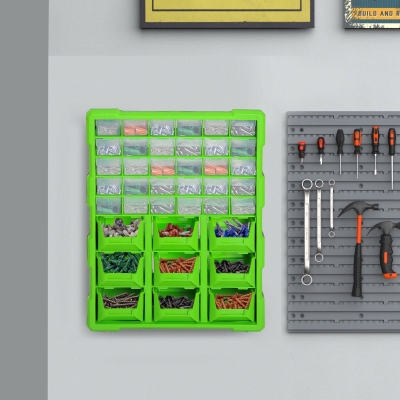 DURHAND Plastic 39 Drawer Parts Organiser Wall Mounted Storage Cabinet Garage for Small Nuts Bolts Tool Clear