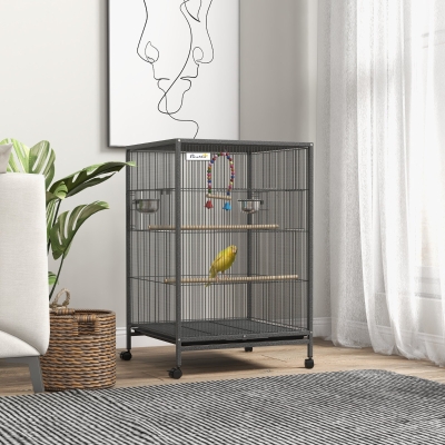 PawHut Cage Oiseaux Acier 48x46x74cm Gris avec Perchoirs