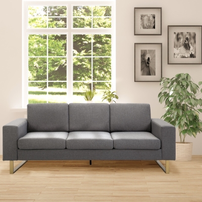 HOMCOM 3 Seater Sofa Three-Seater Fabric Sofa with Pillows Armrest Linen Look for Bedroom 200 x 82 x 78 cm Dark Gray