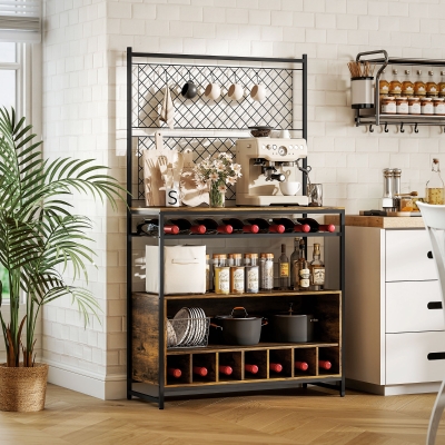 HOMCOM Étagère Cuisine Métal Marron avec Plan et Armoire