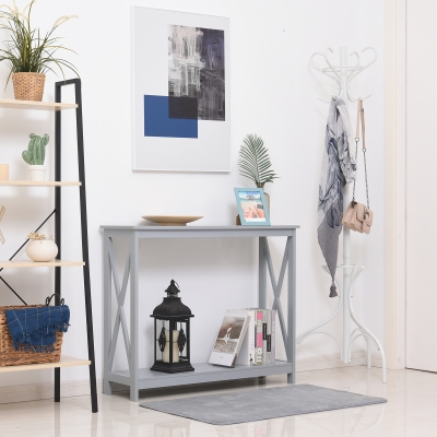 HOMCOM Console Table, Modern Hallway Table with Bottom Storage Shelf and X-frame, Sofa Table for Living Room, Entryway, Grey