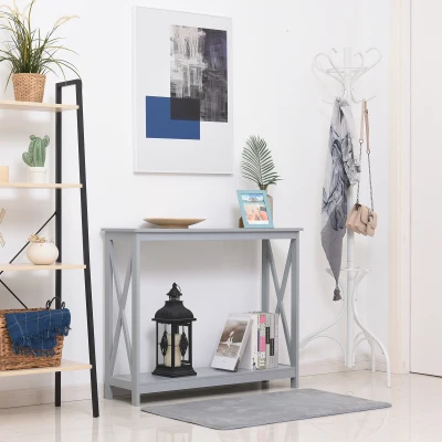 HOMCOM Console Table, Modern Hallway Table with Bottom Storage Shelf and X-frame, Sofa Table for Living Room, Entryway, Grey