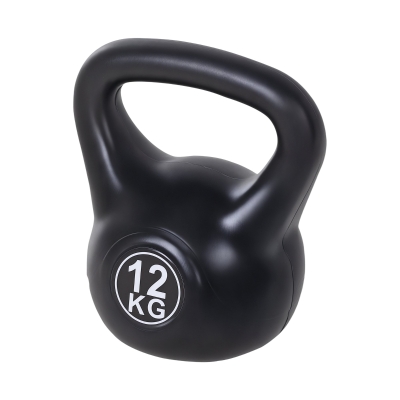 HOMCOM Pesa Rusa de 12 kg Kettlebell Relleno de Arena con Mango Ancho Antideslizante para Entrenamiento 27x21x31 cm Negro