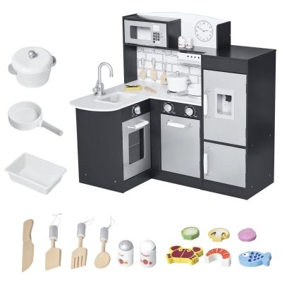 HOMCOM Cucina giocattolo per bambini 86cm x 64cm x 84.5cm Argento, Marrone